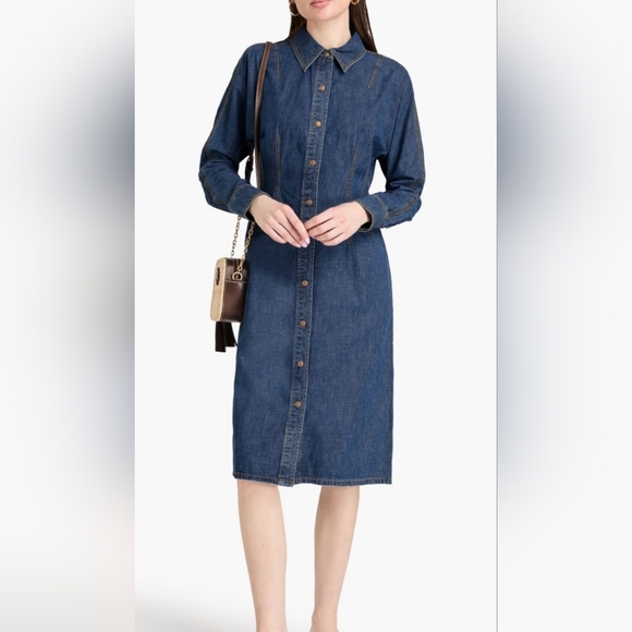 Tory Burch Denim Shirt Dress Blue NWT - Picture 2 of 12